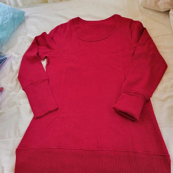 Women's Red Crew Neck Sweater - Picture 6 of 9